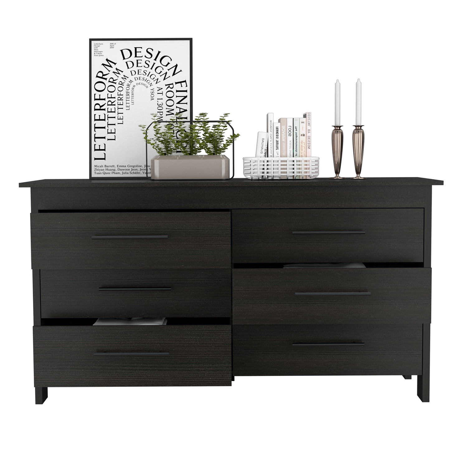 Kadyn 6 Drawer Double Nursery Dresser, Chest of Drawers with Four Legs, Storage Cabinet for Living Room, Black Sideboard Kadyn 6 Drawer Double Nursery Dresser, Chest of Drawers with Four Legs, Storage Cabinet for Living Room, Black Sideboard