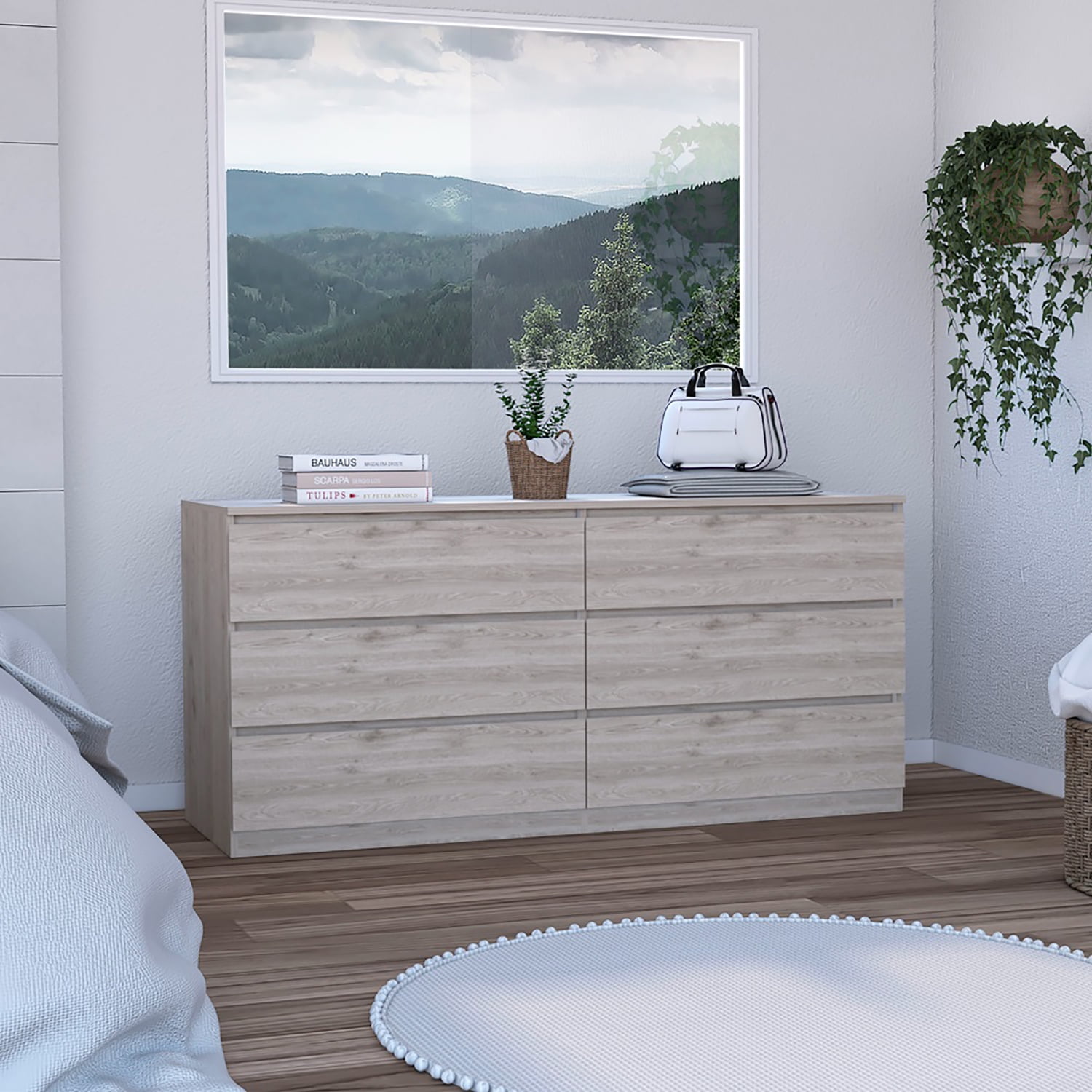 Kadyn 6 Drawer Double Nursery Dresser, Chest of Drawers with Metal Handles, Storage Cabinet for Bedrrom, Light Gray Kadyn 6 Drawer Double Nursery Dresser, Chest of Drawers with Metal Handles, Storage Cabinet for Bedrrom, Light Gray