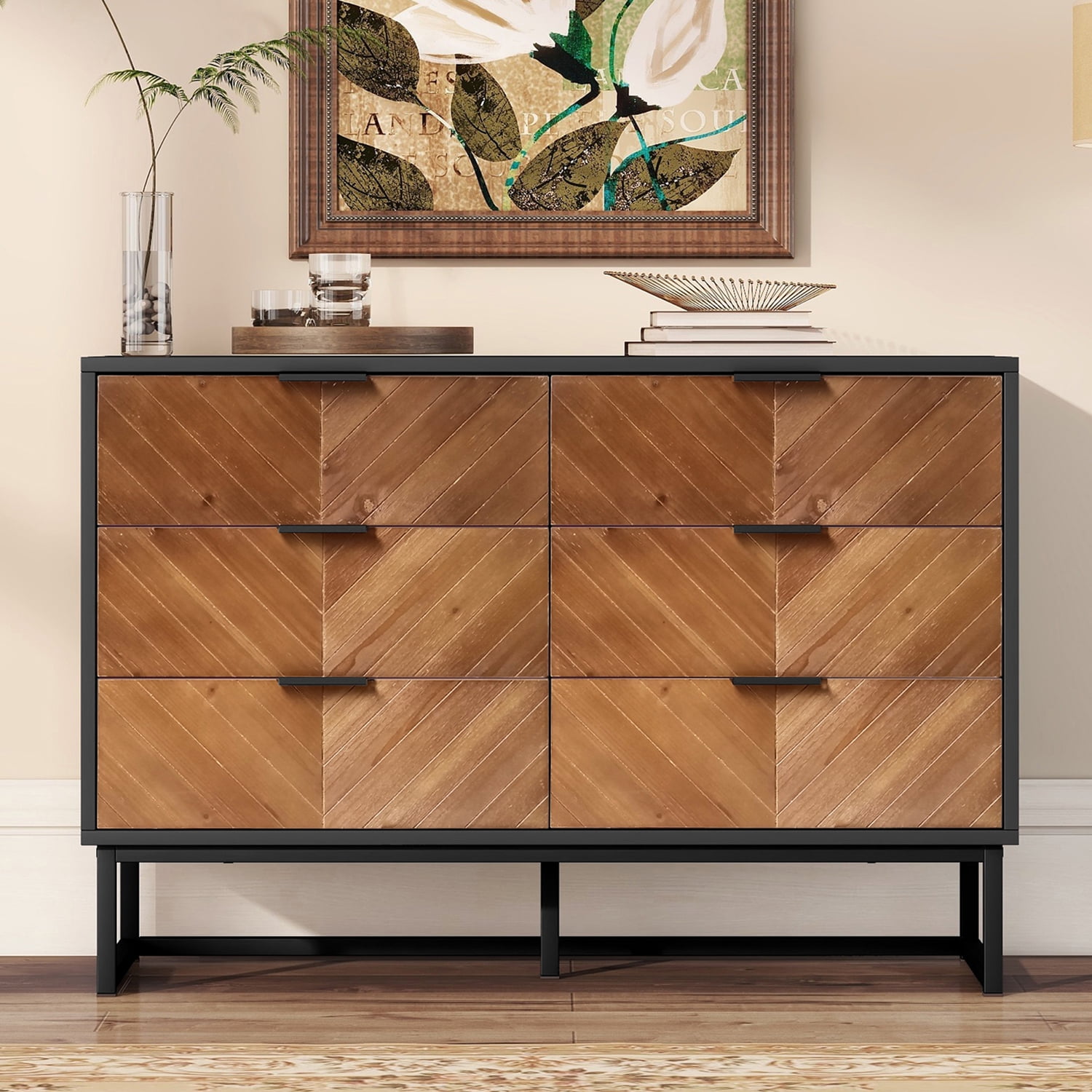 Kadyn 6 Drawer Dresser, Chest of Drawers with Metal Leg and Handle, Particle Board Storage Cabinet for Bedroom,Black Kadyn 6 Drawer Dresser, Chest of Drawers with Metal Leg and Handle, Particle Board Storage Cabinet for Bedroom,Black