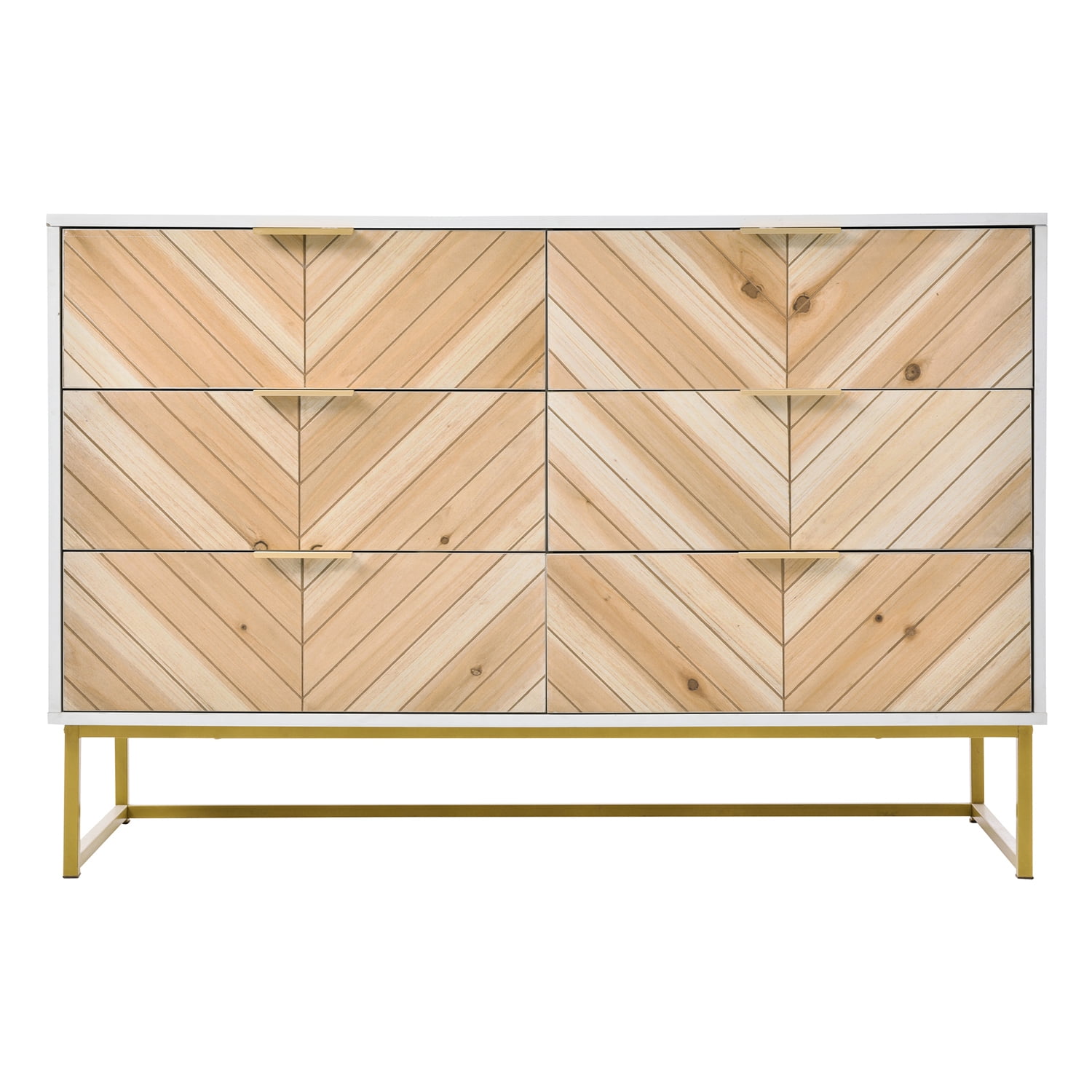 Kadyn 6 Drawer Dresser, Chest of Drawers with Metal Leg and Handle, Particle Board Storage Cabinet for Bedroom, White+Natural Kadyn 6 Drawer Dresser, Chest of Drawers with Metal Leg and Handle, Particle Board Storage Cabinet for Bedroom, White+Natural