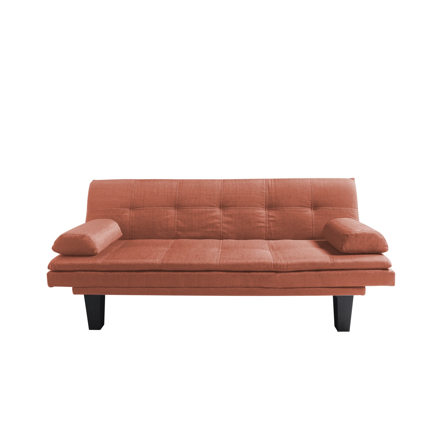 Kadyn 63.4" Futon Sofa bed, Polyester Upholstered Sofa Futon with 2 arm cushions, Modern Futon Sofa for apartment, Orange Kadyn 63.4" Futon Sofa bed, Polyester Upholstered Sofa Futon with 2 arm cushions, Modern Futon Sofa for apartment, Orange