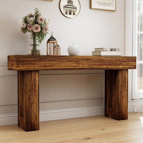 Kadyn 63Inch Long Console Desk Table with Sealed Edges, Wooden Rectangular Side Table Behind The Couch, Farmhouse Entryway Table for Entrance, Hallway, Living Room, Rustic Brown
