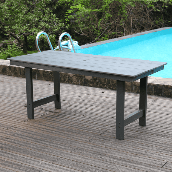 Kadyn 66.9" HDPE Patio Dining Table, Outdoor Table for 4-6 People for Backyard Garden Pool, All Weather Family Table with Umbrella Hole, Classic Gray Finish