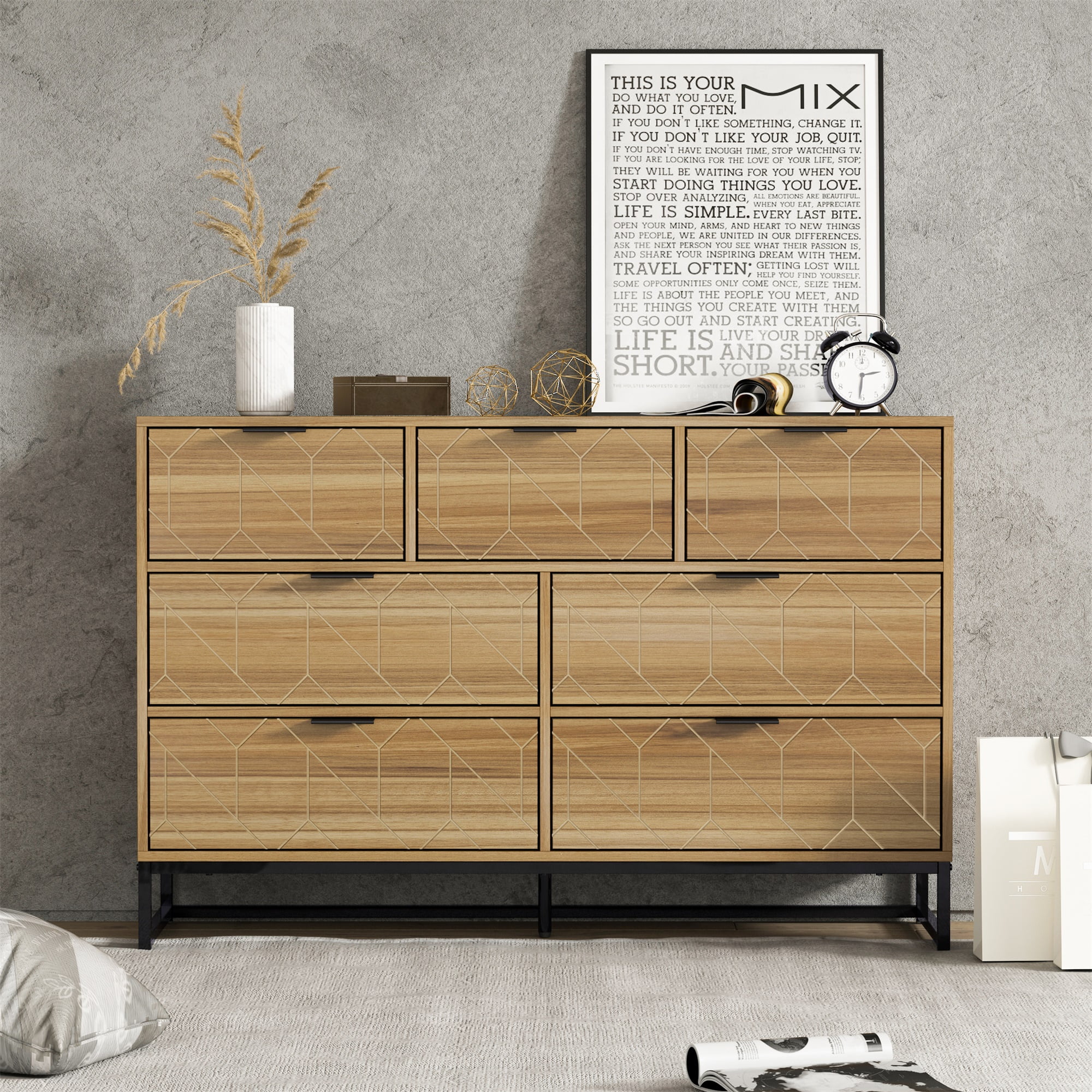Kadyn 7 Drawers Dresser ,  Storage Cabinet for Bedroom, Living Room, Dressers & Chests of Drawers for Hallways,Oak