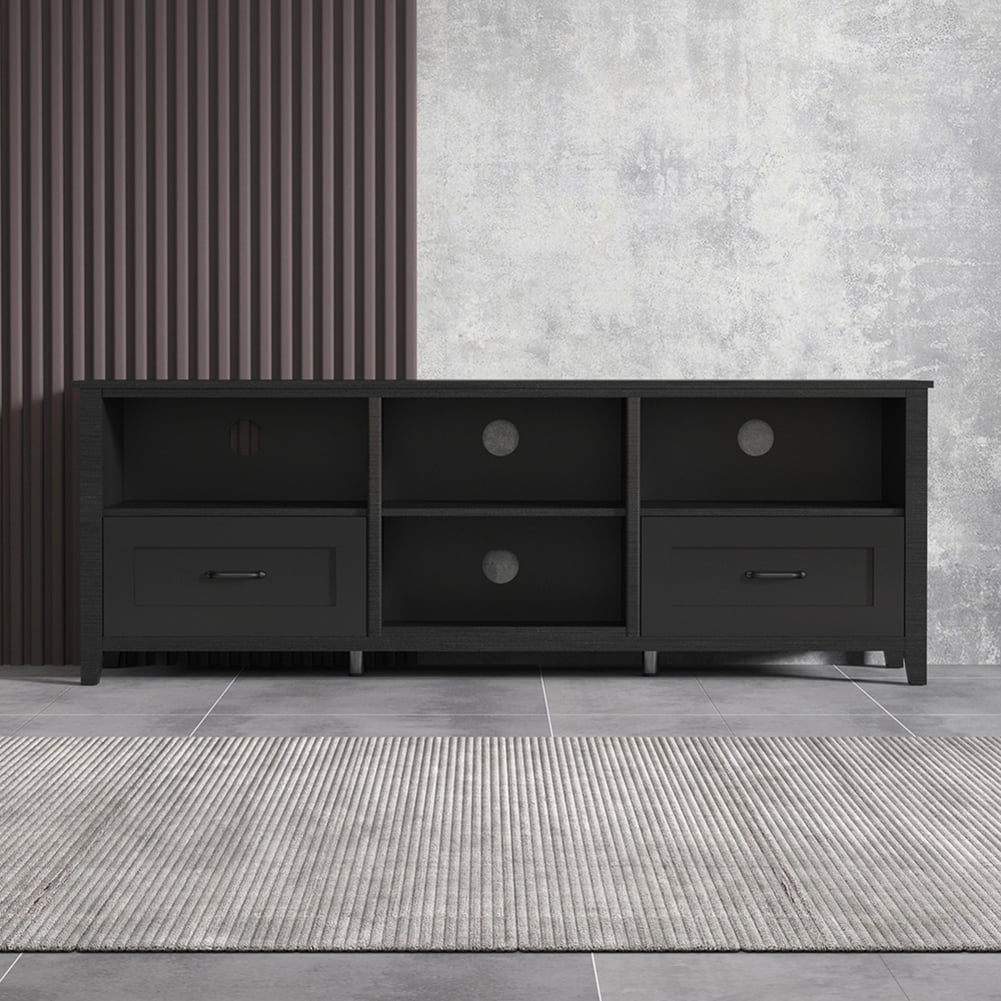 Kadyn 70.08 Inch Length Black TV Stand, Media Console Cabinet Entertainment Center with 2 Drawers and 4 High-Capacity Storage Compartment, Modern TV Stand for 60" TV