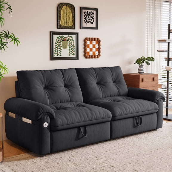 Kadyn 77inch Soft Bed with 2-in-1 Piece, Couch Bed with Made of Modern Velvet Fabric for Living rooms, Bedrooms, Apart, Gray
