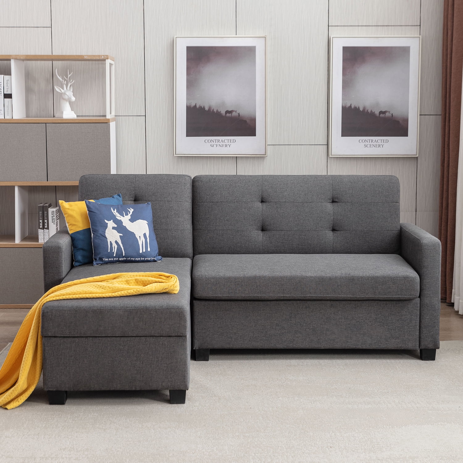 Kadyn 78.3" L-Shape Convertible Sofa Bed, Linen Pull Out Couch with Storage Chaise, Modern Sleeper Sofa Couch for Living Room, Gray Kadyn 78.3" L-Shape Convertible Sofa Bed, Linen Pull Out Couch with Storage Chaise, Modern Sleeper Sofa Couch for Living Room, Gray