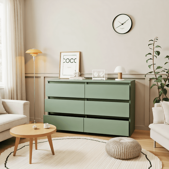 Kadyn 6 Drawer Bedroom Dresser, Chest of Drawers for Bedroom,Dressers with Handleless Design, Green
