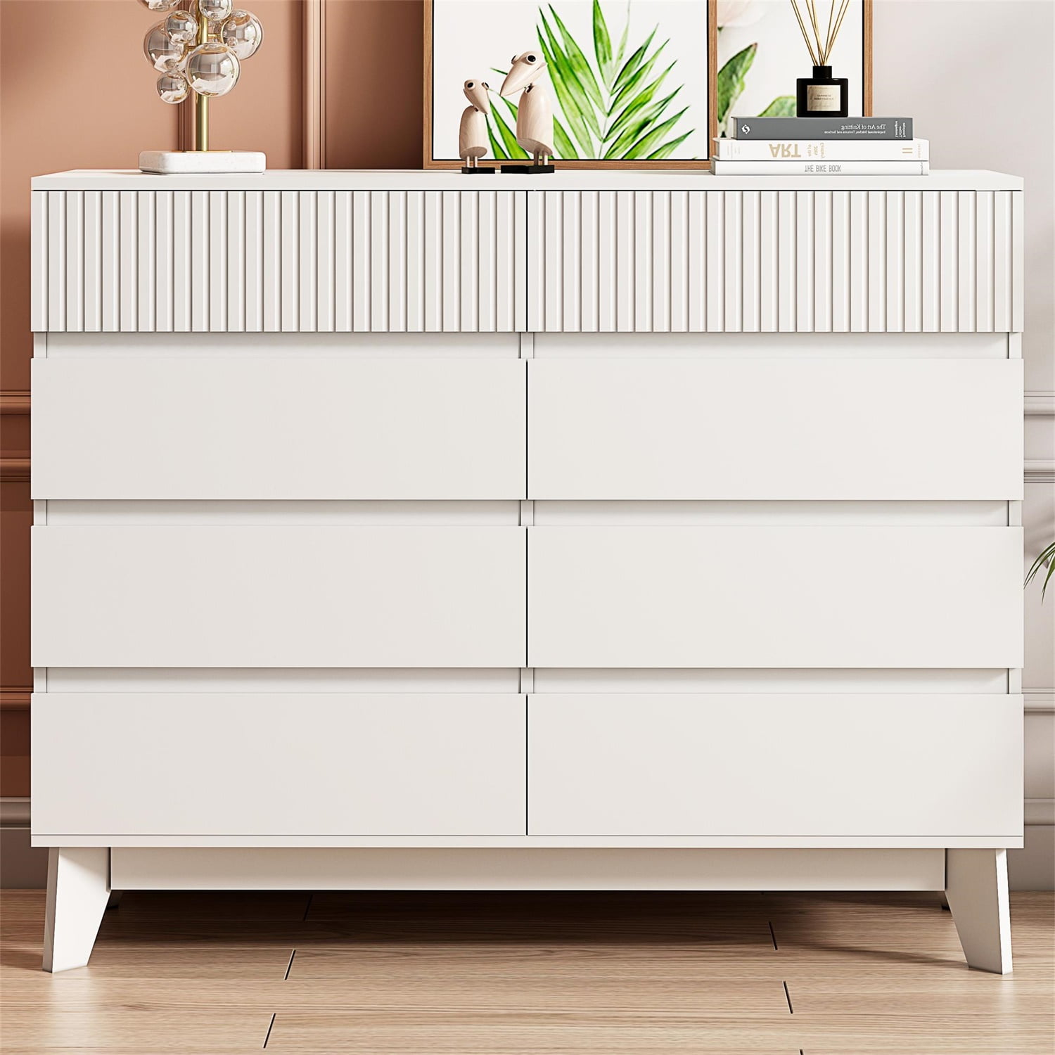 Kadyn 8-Drawer Nursery Dresser, Chest of Drawers with Decorative Finish, White TV Stand, Storage Cabinet for Bedroom