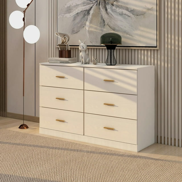 Kadyn 6 Drawer Dresser, Modern White Dresser with 6 Drawers and Gold Handle, Storage Chest of Drawers for Bedroom, Living Room, Hallway, Entryway Kadyn 6 Drawer Dresser, Modern White Dresser with 6 Drawers and Gold Handle, Storage Chest of Drawers for Bedroom, Living Room, Hallway, Entryway