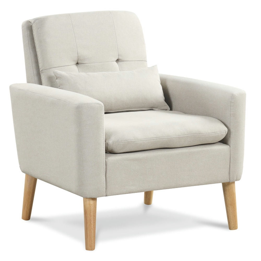 Kadyn Accent Chair, Club Chairs, Wingback Chairs,Reading Lounge Chair,Accent Chair with Lumbar Pillow Natural Rubber Wood Legs Padded Cushions-Beige Kadyn Accent Chair, Club Chairs, Wingback Chairs,Reading Lounge Chair,Accent Chair with Lumbar Pillow Natural Rubber Wood Legs Padded Cushions-Beige