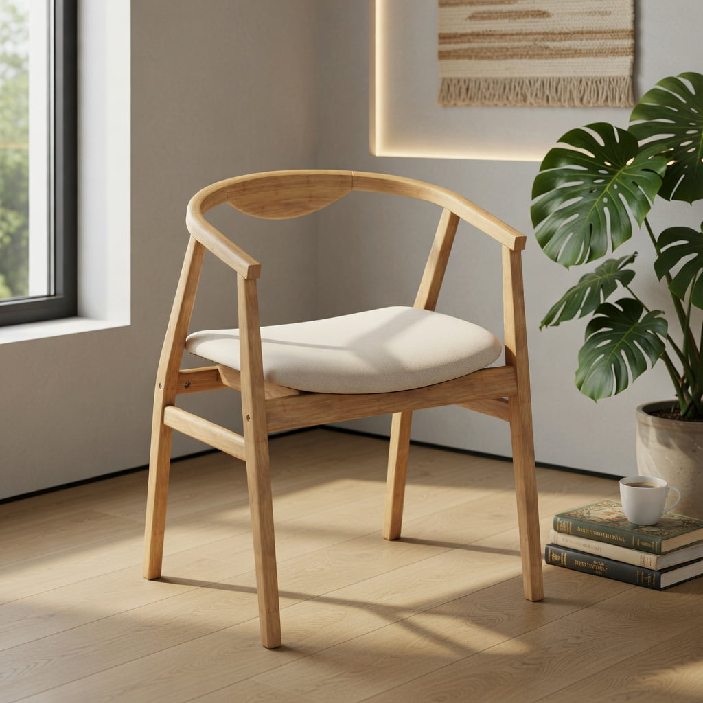 Kadyn Accent Chair, Club Chairs, Wingback Chairs,Reading Lounge Chair,Bamboo Accent Chair with Armrest and Curved Backrest-Natural