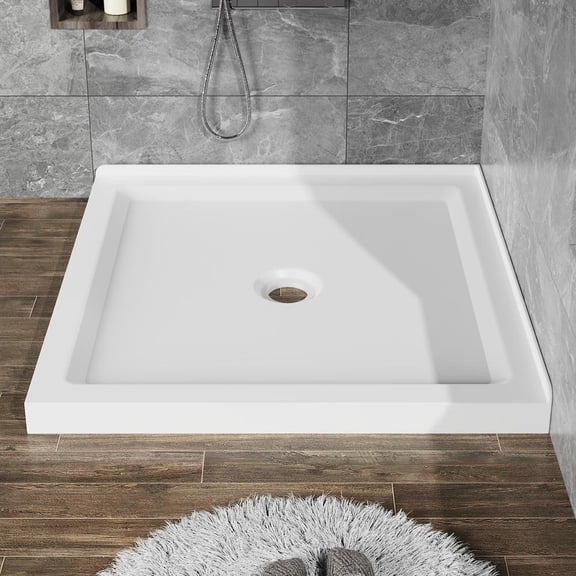 Kadyn Acrylic Shower Basin 36x36 Anti Slip Shower Pan Center Drain, White