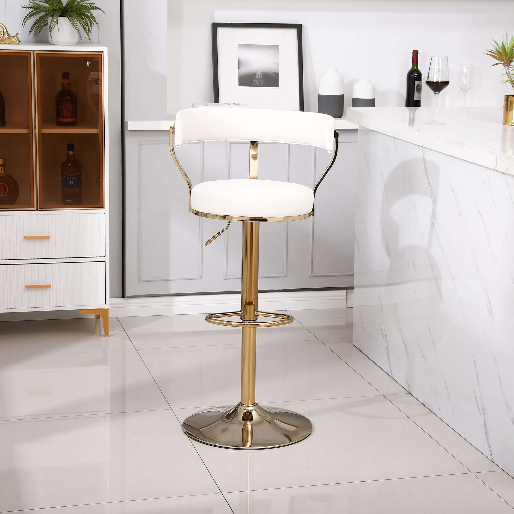 Kadyn Adjustable Counter Height Swivel Barstools with Back and Footrest for Home, Beige, 1PCS Kadyn Adjustable Counter Height Swivel Barstools with Back and Footrest for Home, Beige, 1PCS