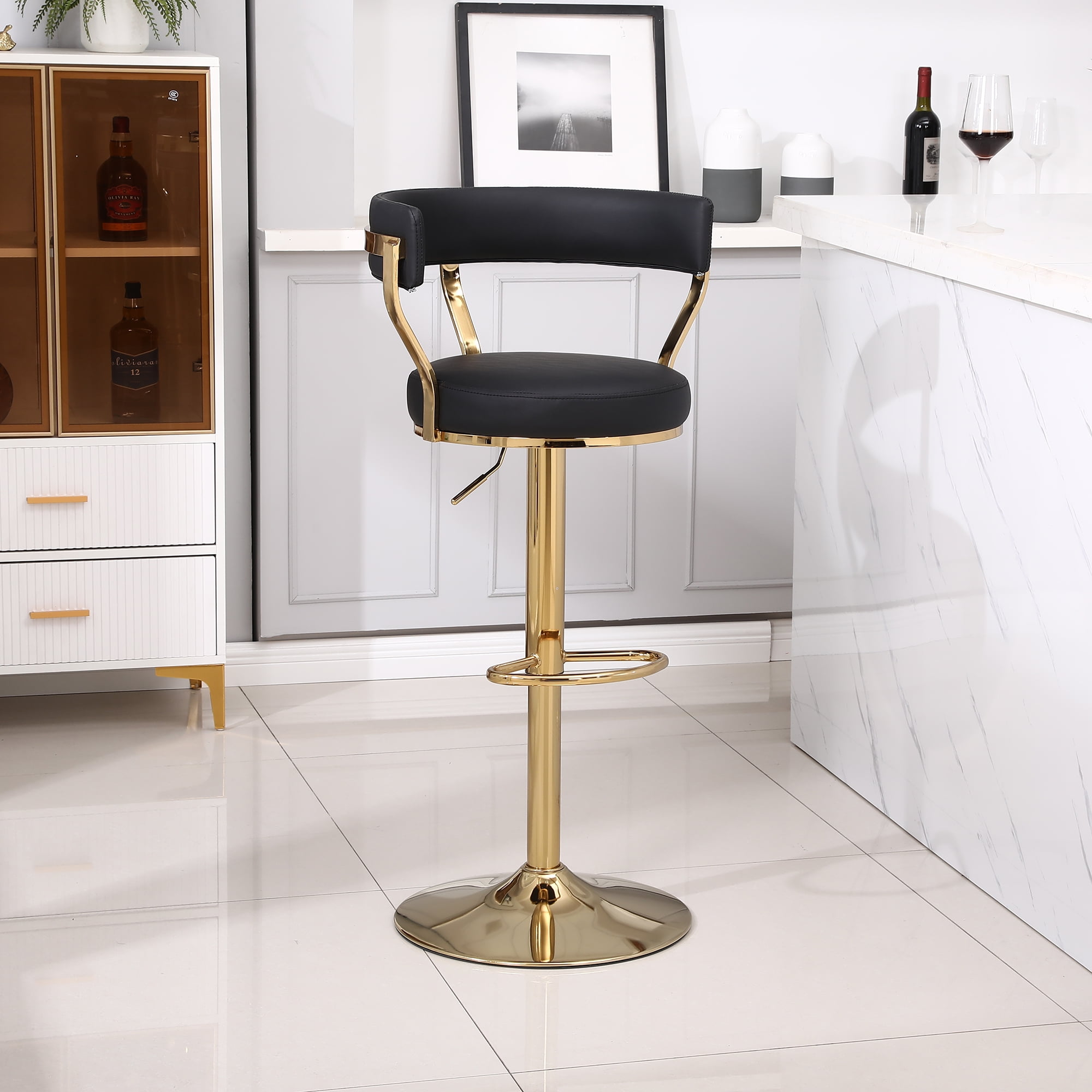 Kadyn Adjustable Counter Height Swivel Barstools with Back and Footrest for Home, Black, 1PCS Kadyn Adjustable Counter Height Swivel Barstools with Back and Footrest for Home, Black, 1PCS
