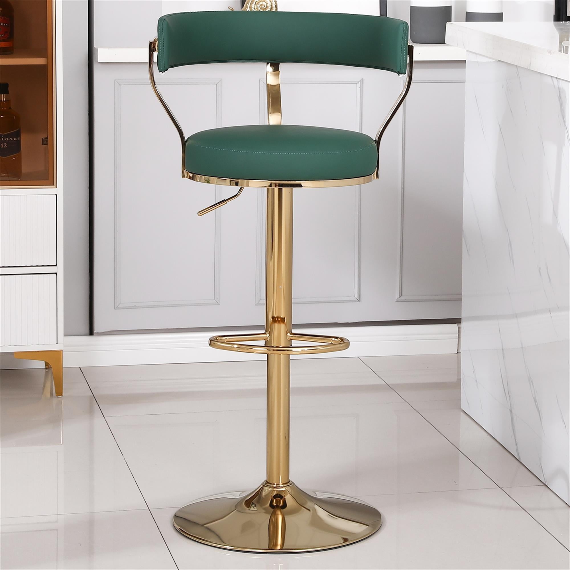 Kadyn Adjustable Counter Height Swivel Barstools with Back and Footrest for Home, Dark Green, 1PCS