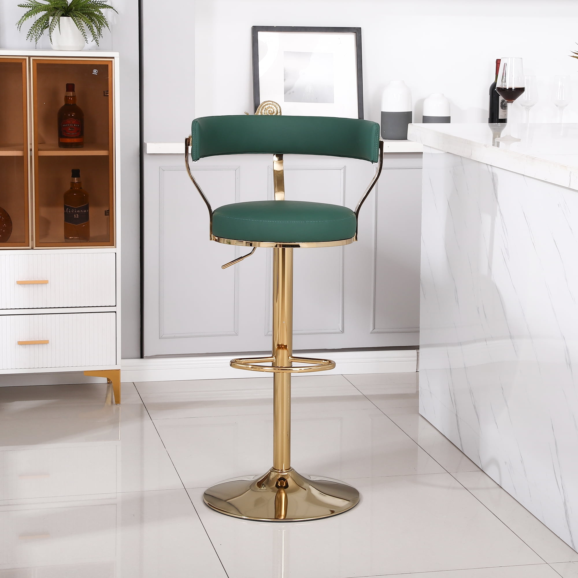 Kadyn Adjustable Counter Height Swivel Barstools with Back and Footrest for Home, Dark Green, 1PCS Kadyn Adjustable Counter Height Swivel Barstools with Back and Footrest for Home, Dark Green, 1PCS