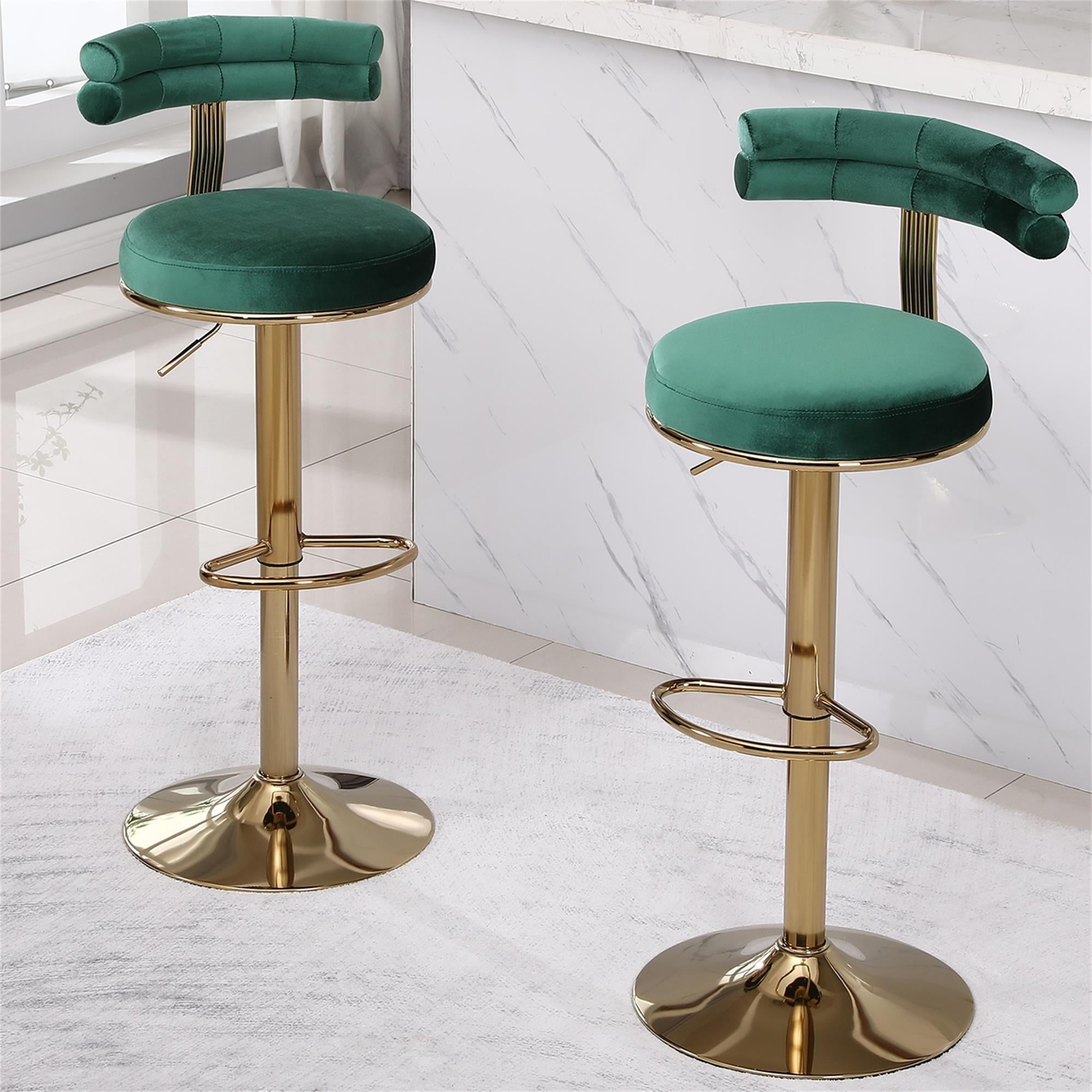 Kadyn Adjustable Swivel Bar Stools Chair with Back and Footrest, Set of 2, Green