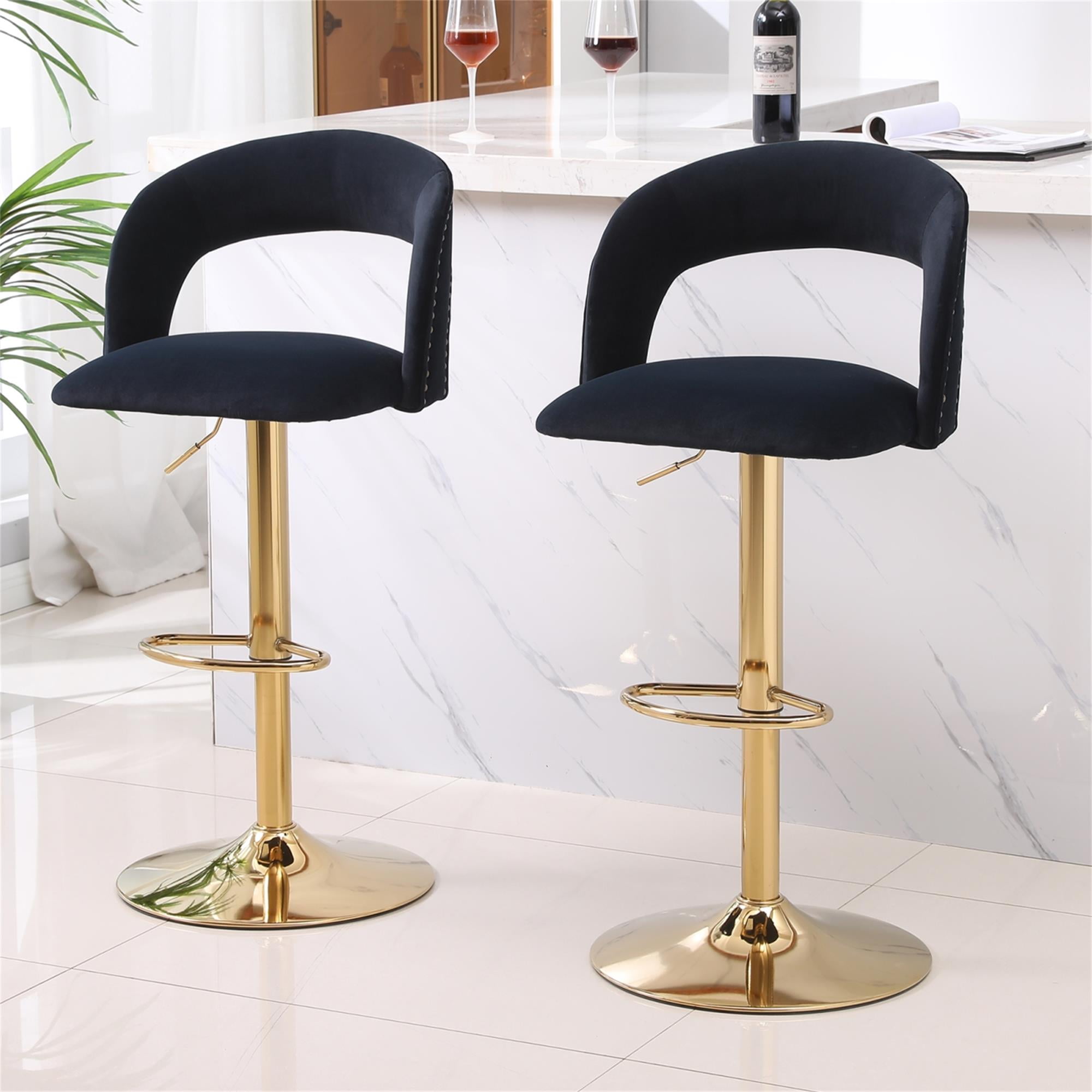 Kadyn Adjustable Tufted Swivel Bar Stool with Back& Footrest for Home, Black, Set of 2