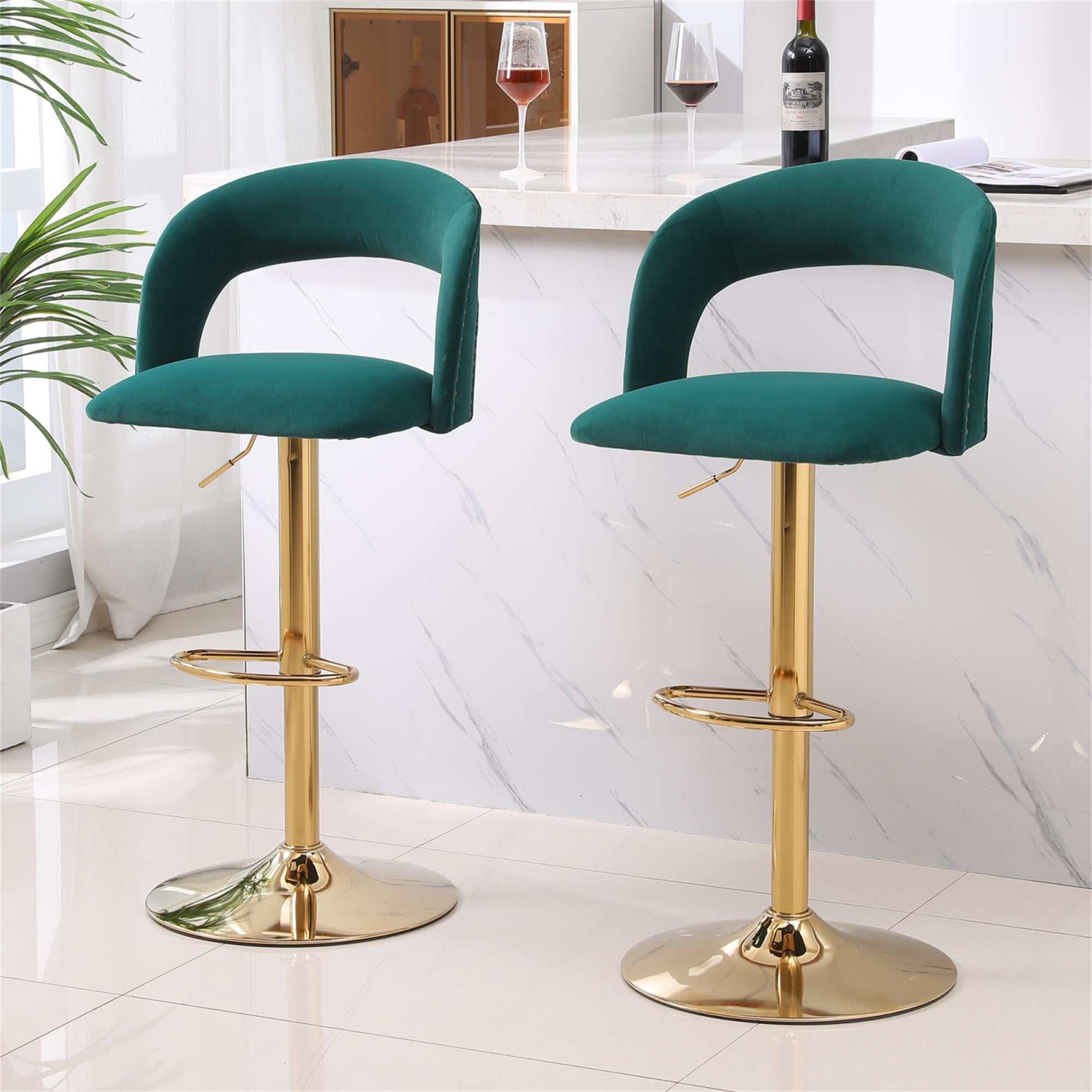 Kadyn Adjustable Tufted Swivel Bar Stool with Back& Footrest for Home, Emerald, Set of 2