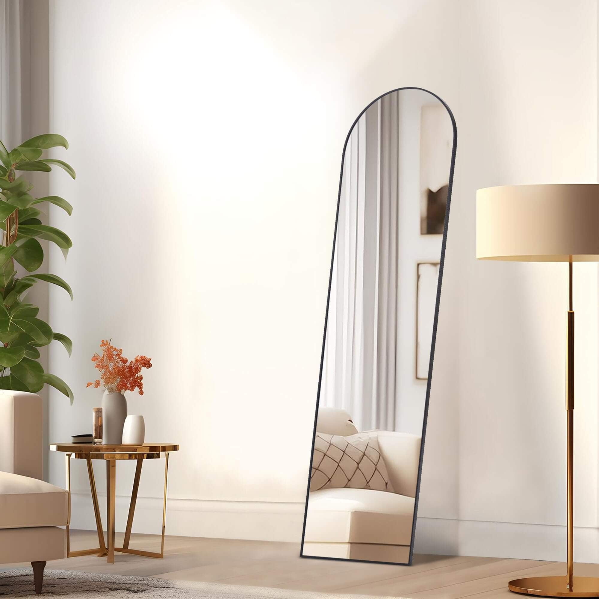 Kadyn Arch Mirror Full Length, 21" x 64" Floor Mirror with Stand, Aluminum Alloy Frame Full Body Mirror, Standing Hanging or Leaning Against Wall for Bedroom and Living Room, Black