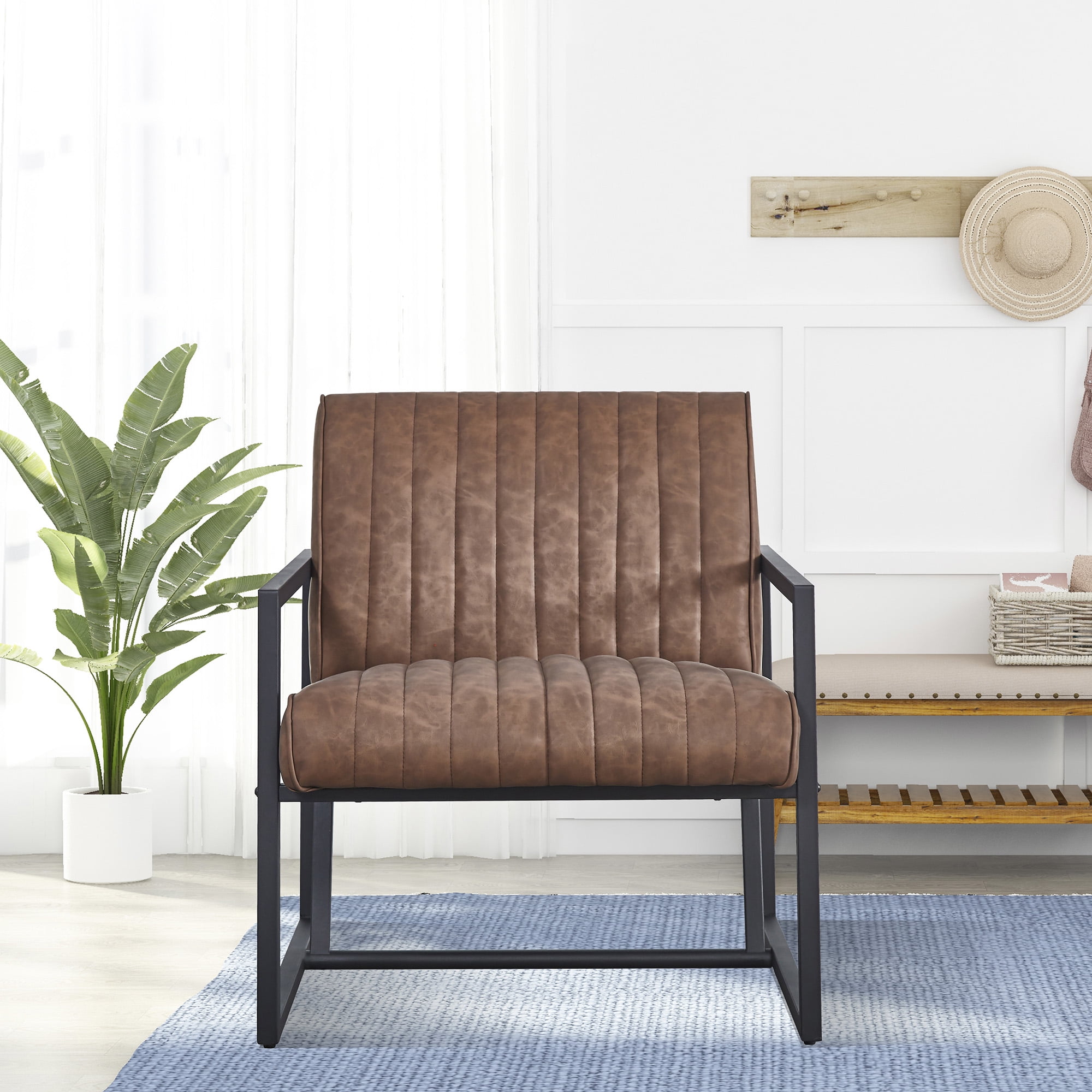 Kadyn Arm Chair, Single Sofa Chairs for Bedroom, Fabric Armchair for Living Room, Dark Brown