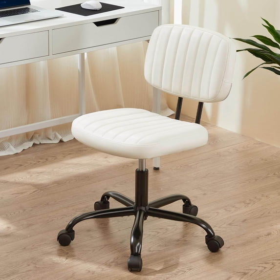 Kadyn Armless Home Office Chair with Adjustable Height, 360° Rolling Swivel Computer Task Chair without Arm for Study Room, Bedroom, White