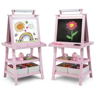 Kadyn Art Easel, Kid Easel, Painting Easel,3-in-1 Double-Sided Storage Art Easel-Pink