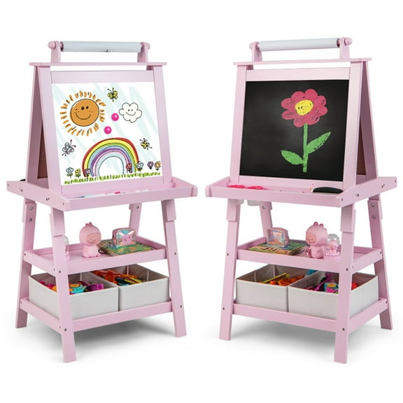 Kadyn Art Easel, Kid Easel, Painting Easel,3-in-1 Double-Sided Storage Art Easel-Pink