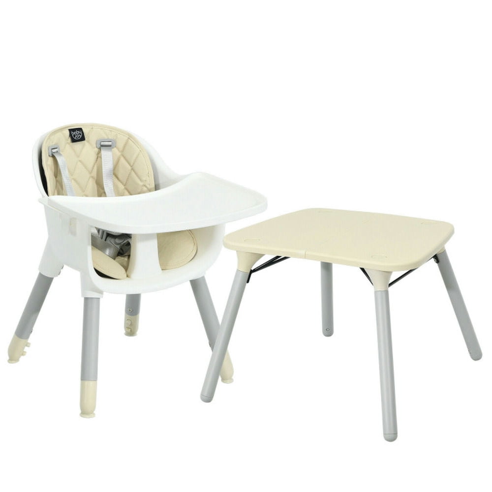 Kadyn Baby Highchair, High Chairs,Toddler Chair, 4-in-1 Baby Convertible Toddler Table Chair Set with PU Cushion-Beige