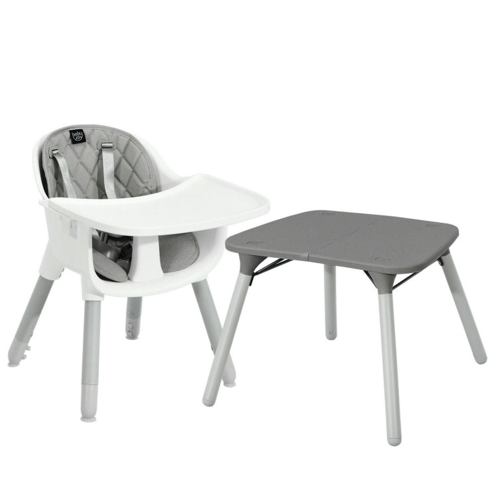 Kadyn Baby Highchair, High Chairs,Toddler Chair, 4-in-1 Baby Convertible Toddler Table Chair Set with PU Cushion-Gray