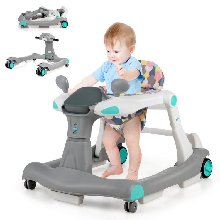 Kadyn Baby Learning Walker, Baby Walker, Baby Activity Walker,2-in-1 Foldable Activity Push Walker with Adjustable Height-Gray
