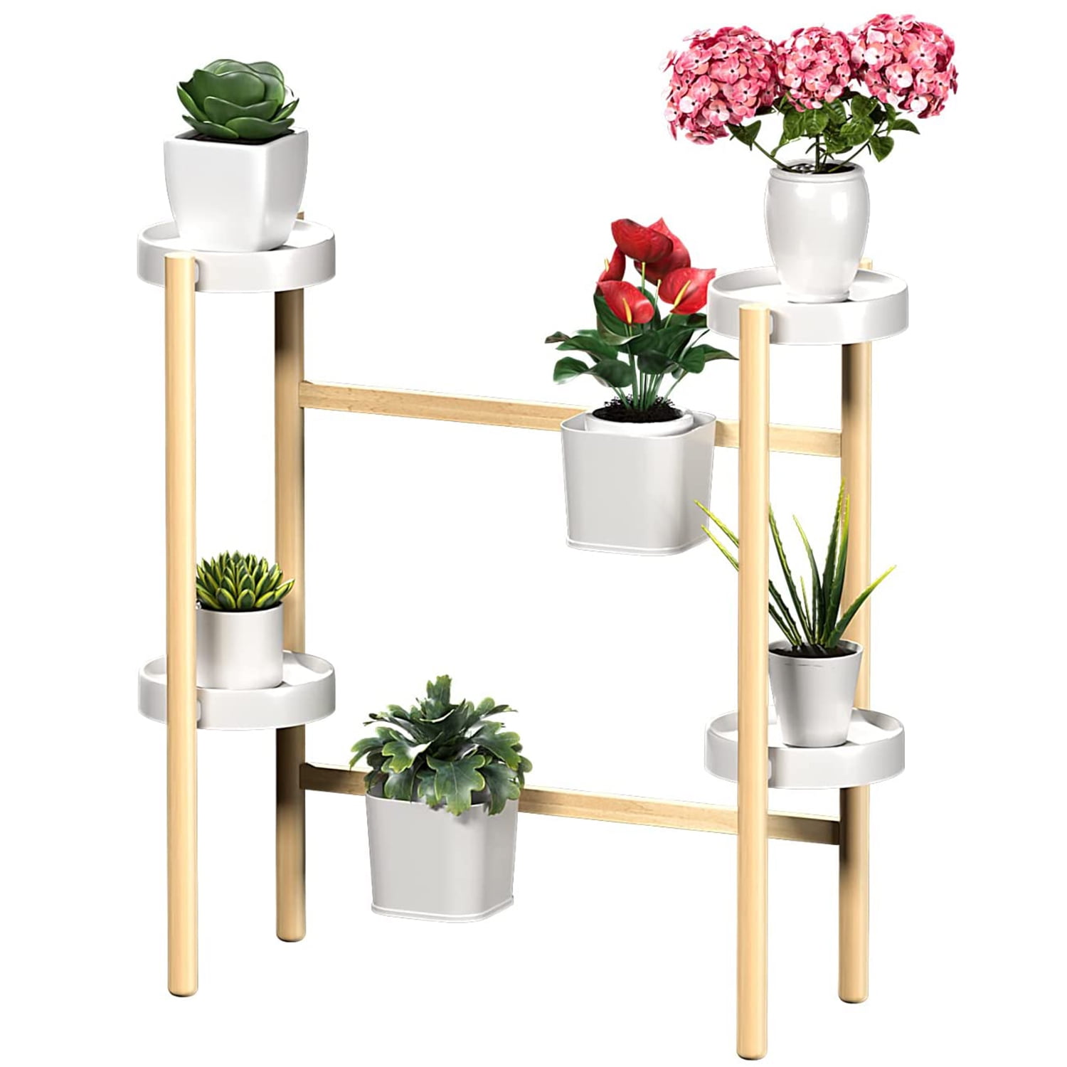 Kadyn Bamboo Plant Holder Indoor - Tall Corner Plant Stand - Flower and Plant Display Rack - Pot Holder Shelf - for Mini Gardens