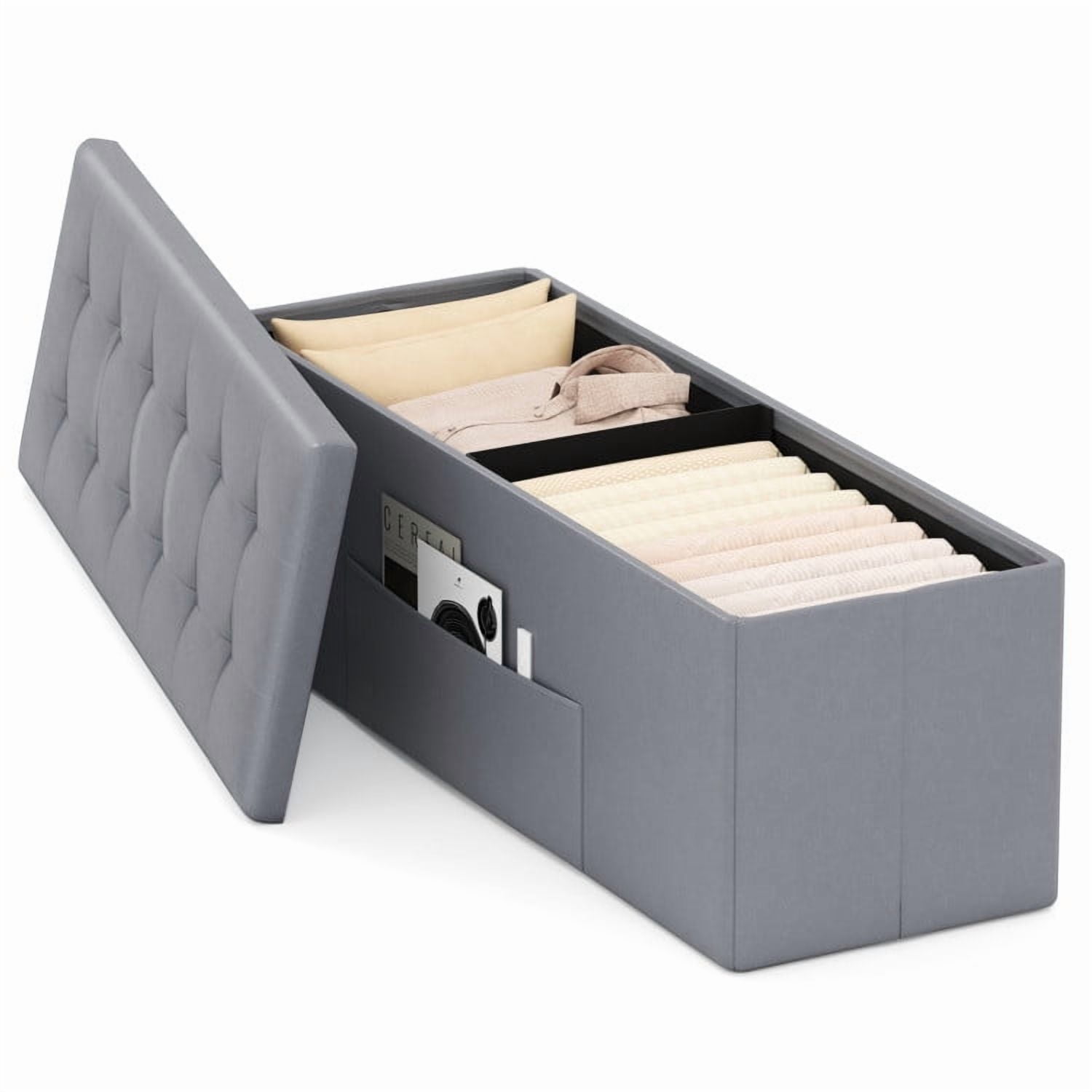 Kadyn Morden Bedroom Bench, 43" Folding Storage Ottoman Bench, End of Bed Bench for Bedroom, Entryway, Gray