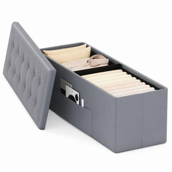 Kadyn Morden Bedroom Bench, 43" Folding Storage Ottoman Bench, End of Bed Bench for Bedroom, Entryway, Gray