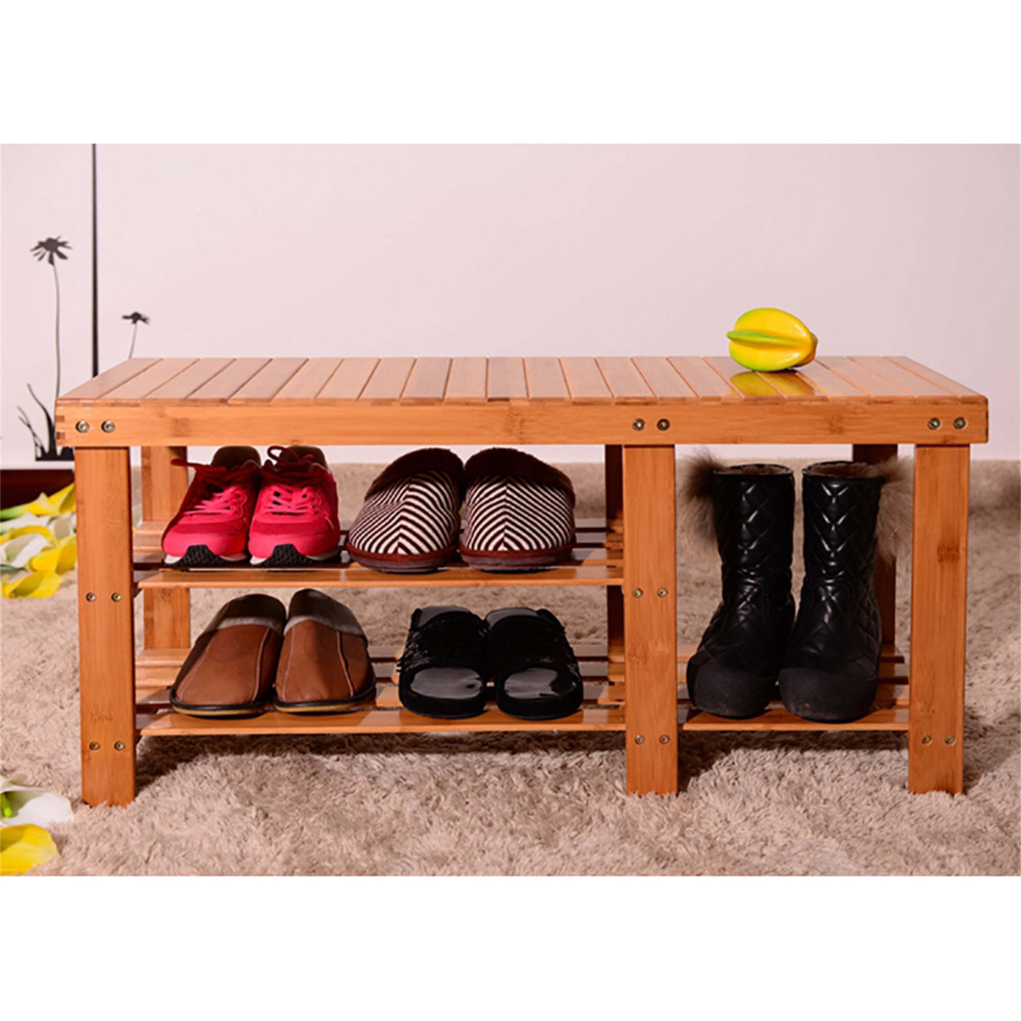 Manor Park Modern Farmhouse Storage Bench with Shoe Shelf 2 Tier