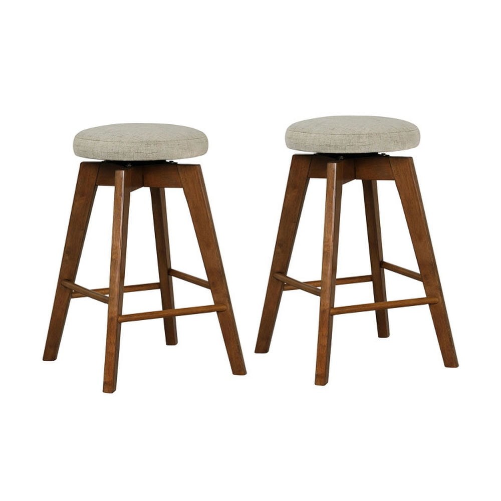 26" Brown Metal Backless Swivel Barstools with Linen Seat