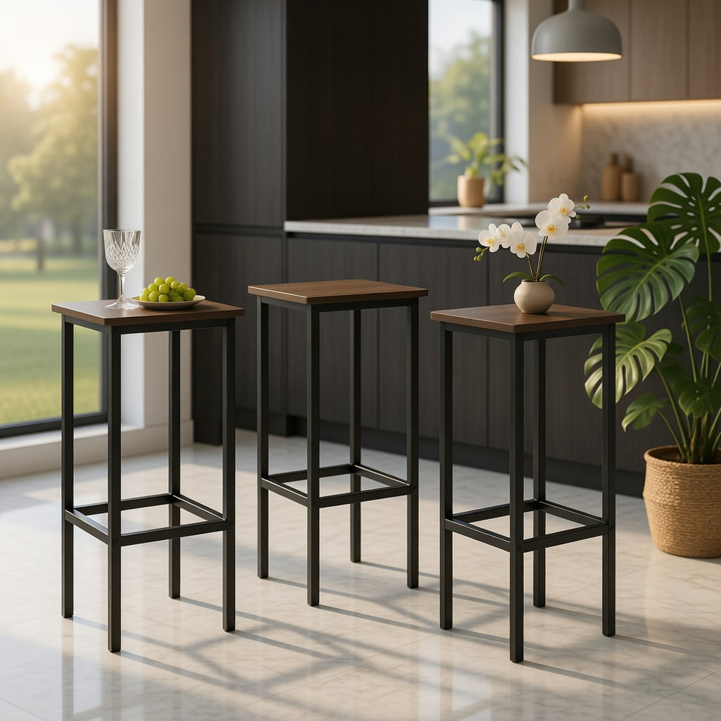 Kadyn Bar Stools, Barstools, Counter Stools, Island Stools, Bar Chairs,Set of 4 Bar Stool Set 26 Inch Bar Chair with Metal Legs and Footrest-Gray