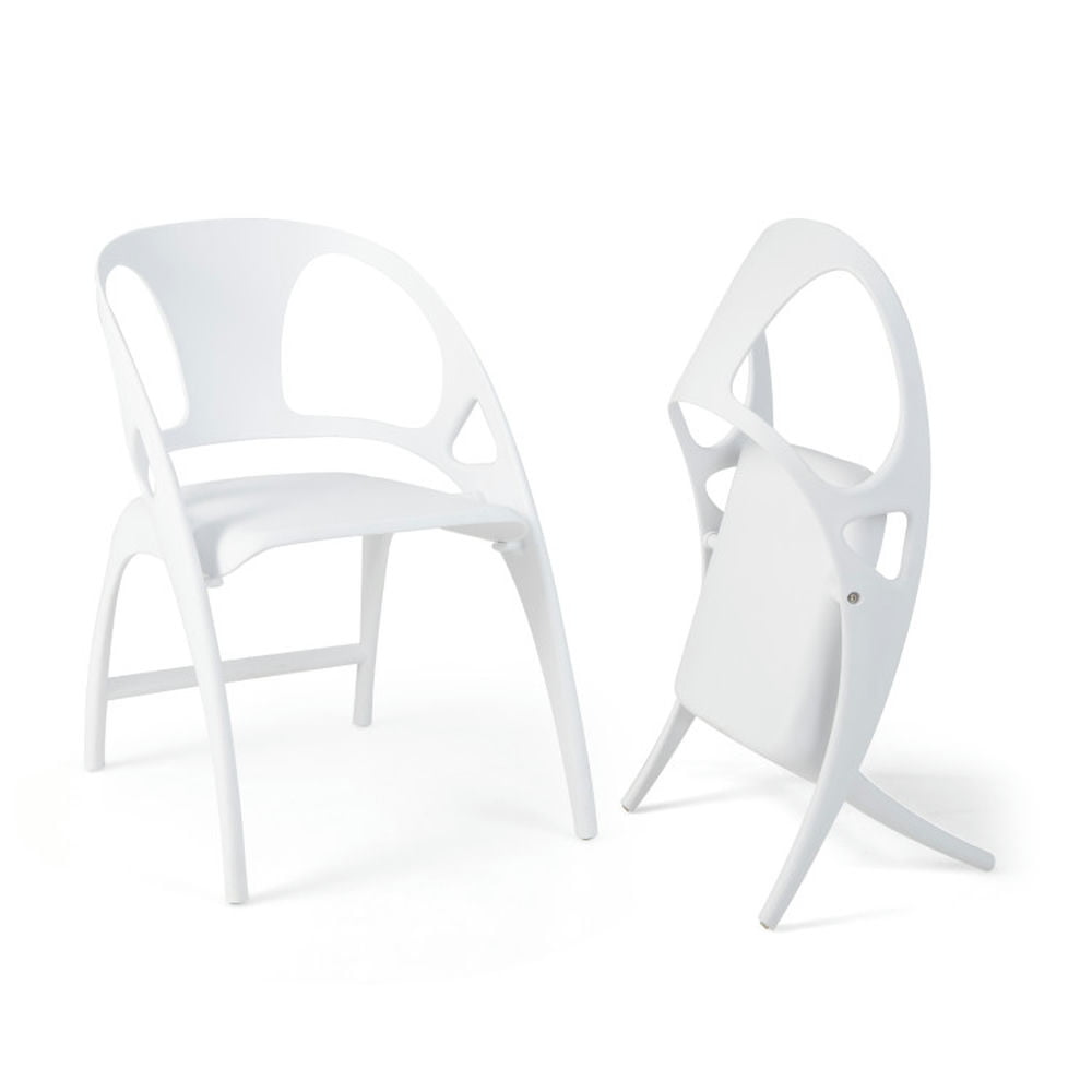 White Heavy Duty Folding Dining Chairs with Handle, Set of 2