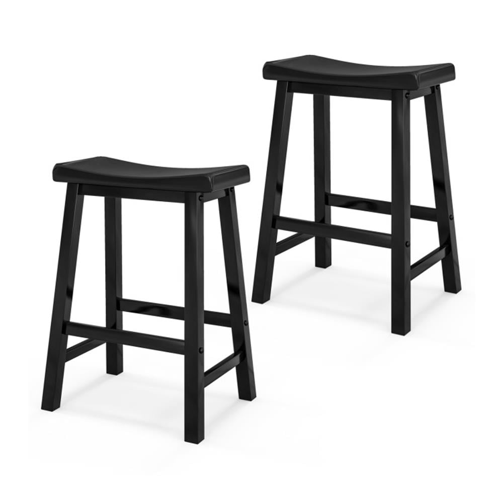 Black Wood Saddle Style Backless Counter Stools, Set of 2
