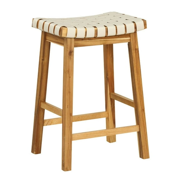 Kadyn Barstools, Countertop Bar Chairs,Bar Stools,Faux PU Leather Bar Stools Set of 2 with Woven Curved Seat Natural-25.5 inches