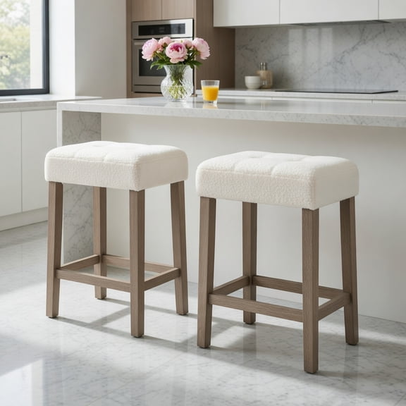 Kadyn Barstools, Countertop Bar Chairs,Bar Stools,Modern Counter Height Bar Stools Set of 2 with Rubber Wood Legs-Beige