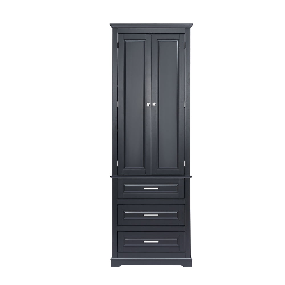 Kadyn Bathroom Cabinet, Floor Cabinet,Tall Storage Cabinet with Three Drawers for Bathroom/Office, Black