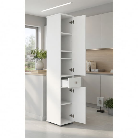 Kadyn Bathroom Cabinet, Storage Cabinet, Bathroom Storage Unit,Freestanding Slim Bathroom Cabinet with Drawer and Adjustable Shelves-White