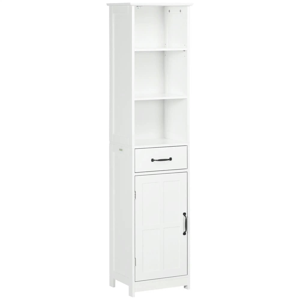 White Tall Bathroom Storage Cabinet with Adjustable Shelves