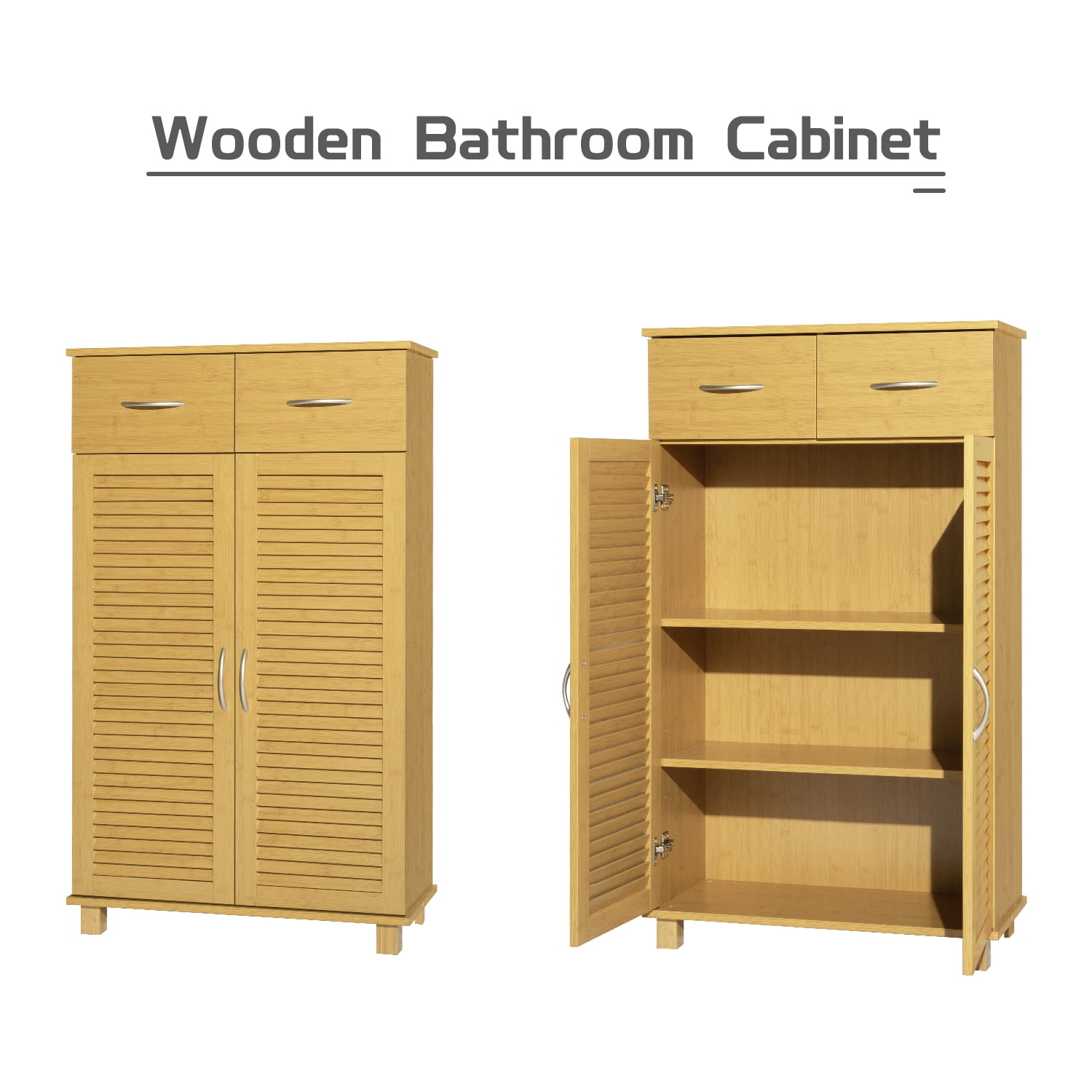 Kadyn Bathroom Tall Free Standing Storage Cabinet, Linen Floor Cabinet with  Doors, Entrance Cabinet Organizer with 2 Drawers, Natural 