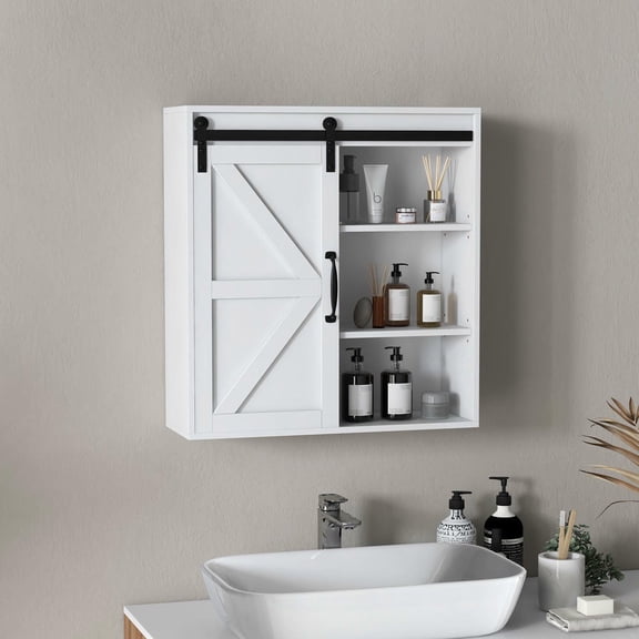 Kadyn Bathroom Wall Cabinet with Sliding Door and Adjustable Shelf, Wall Storage Cabinet for Living Room, Laundry Room, White