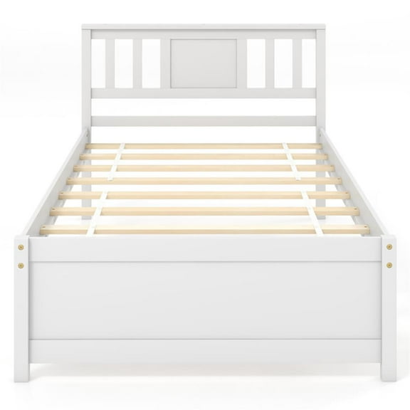 Kadyn Bed Frame, Platform Bed Frame,Wooden Platform Bed with Headboard and Wood Slat Support White-Twin Size