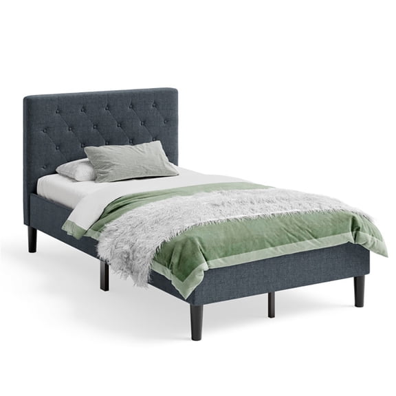 Kadyn Bed Frame With Mid-Rise Upholstered Headboard, Upholstered Bed Base with Button Stitched Headboard Platform Bed