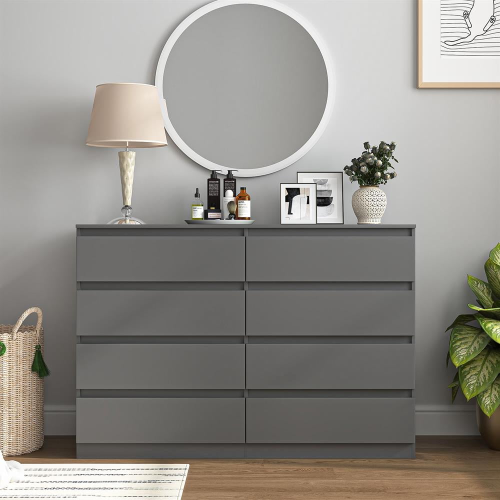 Kadyn Bedroom Dresser Chest of Drawers with 8 Drawers, Dresser for Bedroom, Gray